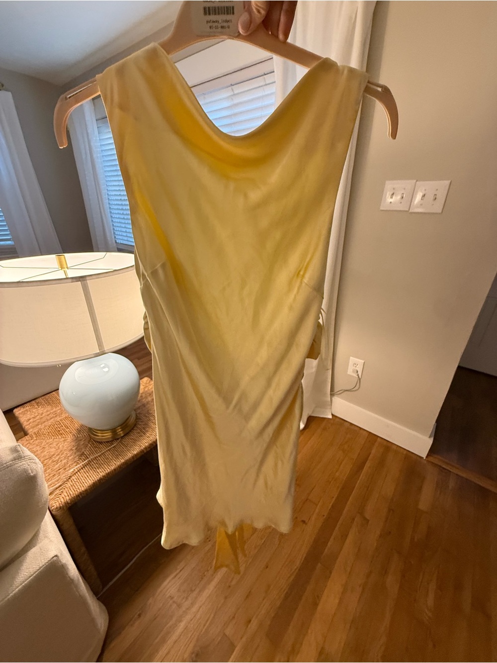 Yellow Satin Cowl Neck Mini Dress - Women's Evening Slip